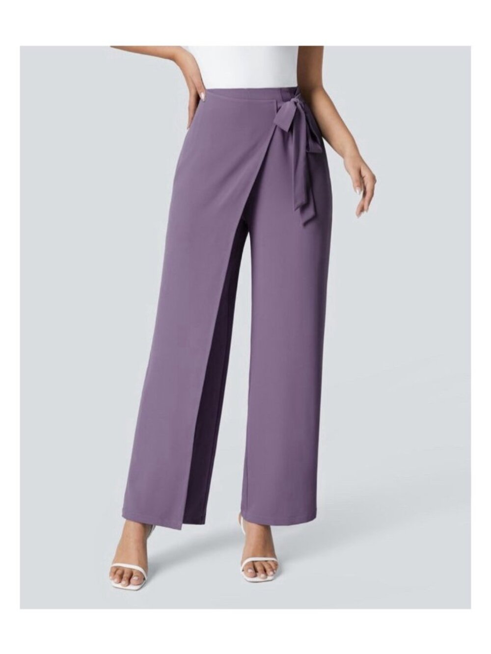 Halara Wrap Front Wide Leg Dress Pants Womens XL Purple  Belted Tie Waist